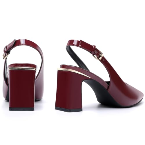 Image of Mostrin Kitten Heels for Women Pointed Toe Pumps Patent Leather Low Heel Slingback Heels with Buckle Dress Shoes for Dating Party Working