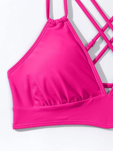 Image of Fanuerg Women's Sexy V Neck Bikini Sets Hollow Out Two Piece Swimsuits Cutout Mid Waist Bathing Suit
