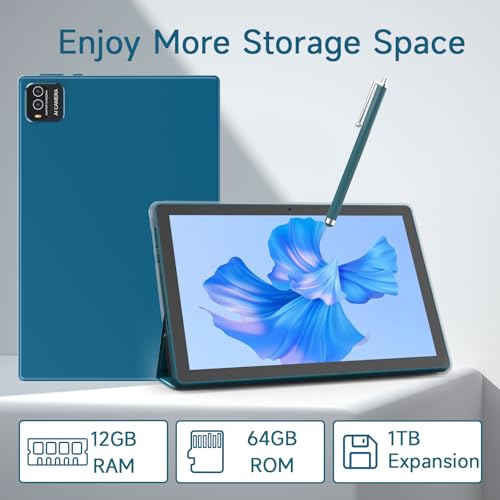 Image of 2 in 1 Android Table 10 Inch with Tablet Case and Stylus Pen Android 15 Tablet 5G WiFi-6 1280 x 800 Full HD IPS Display 6000mAh 64GB ROM + 12GB RAM (4+8 Virtal) 1024GB