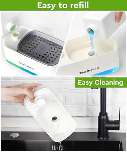 Image of 5-in-1 Kitchen Soap Dispenser Set with Sponge Holder - Dual Hand & Dish Soap Pump Dispenser for Sink Countertop with 2-Packs Natural Loofah Dish Sponge Dishwashing Scrubber,White