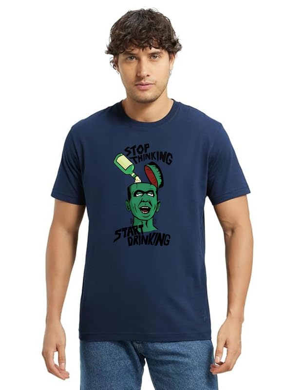 Pranwan Clothing Stop Thinking Graphic Printed T-Shirt for Men | 180 GSTOPTHINK_ Pure Cotton Regular Fit Casual Tee for Boys & Men | Stylish Streetwear Round Neck Half Sleeve T-Shirt Navy-image-18