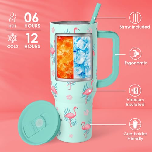 Image of Flamingo Tumbler, Stainless Steel Insulated Tumblers Coffee Mug Cup with Handle, Gifts for Women Girls on Birthday Christmas Summer, 40oz