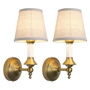 PERMO Wall Sconces Set of 2 Classic Vintage Fabric Sconce with Funnel Linen Shade Hardwired Wall Mounted Light for Hallway, Bedroom, Living Room
