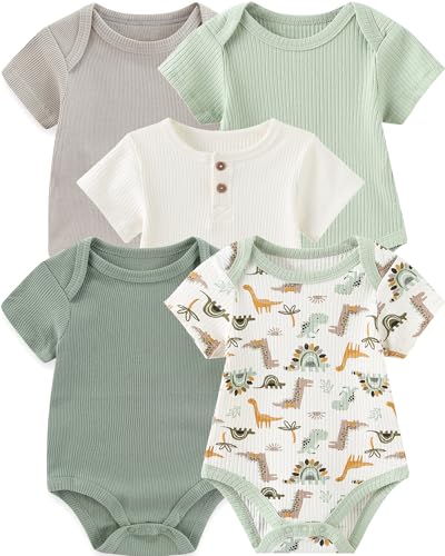 Image of ZAVBABY Baby Bodysuits Ribbed Mix Summer Newborn Boy Girl Clothes 5-pack