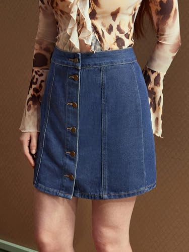 Image of Sugathari Women's Casual Denim Light Blue Skirt - High Waist, A-Line, Mini Length Without Pockets | Stylish Everyday Wear (Skirts 210)