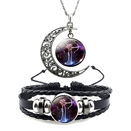 Sagittarius Constellation Zodiac Necklace Bracelet Moon Crescent Constellations Bracelet Necklace for Women Men Astrology Horoscope Jewelry Gift