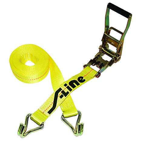 S-Line 557WHK Ratchet Strap Tie Down with Long Wide Handle and J-Hooks, Yellow Webbing, 2-Inch by 27-Foot, 3,333-Pounds Working Load Limit