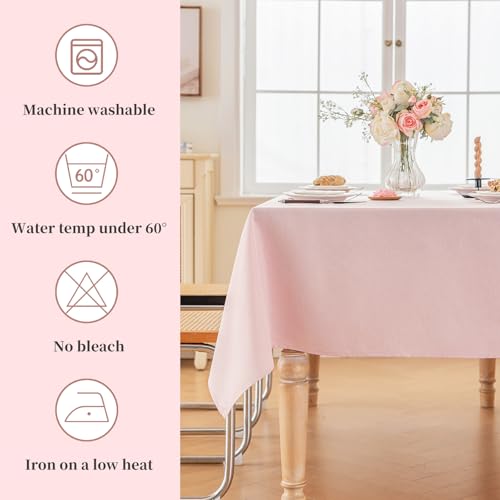 Alsoo Valentines Table Cloth Rectangle Table, 60×106 Inch Linen Textured Table Cloth Waterproof Tablecloths Wrinkle Free Fabric Farmhouse Table Cover for Dining Parties Buffets Holidays,Light Pink by Alsoo - Image 7