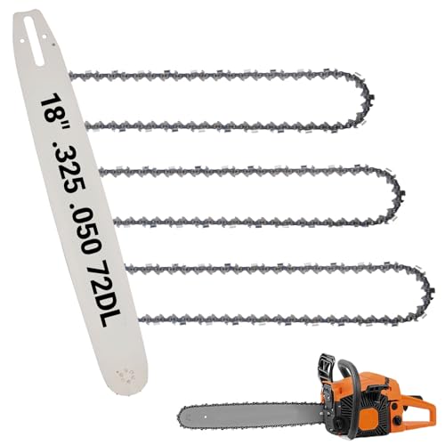 18 Inch Chainsaw Bar and Chain Combo .325 Pitch .050 Gauge 72 Drive Links Replacement Husqvarna 435 440 545 345 350 51 55 RANCHER 550XP Fits Oregon M72 584408 36892(3 chains + 1 bar)