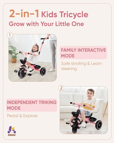 image for KRIDDO 2-in-1 Toddler Tricycle for Ages 18 Months to 5 Years Old - Ext