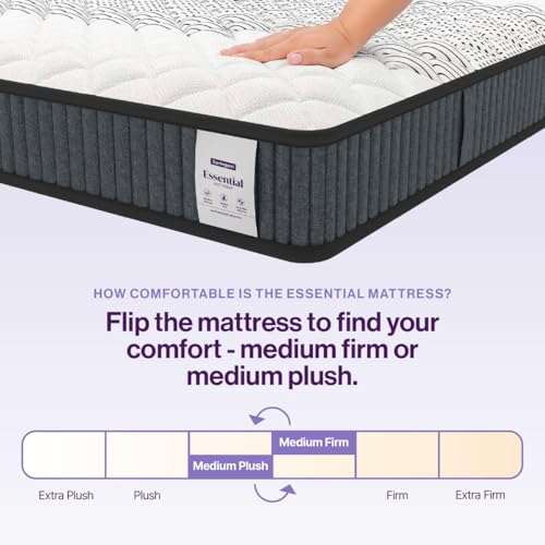 Image of Springwel Essential Reversible 8 Inch Mattress | 15 Yrs Warranty | HR Foam | Medium Firm Quilted Mattress with Breathable & Anti Microbial Bamboo Charcoal Fabric Cover | Queen Size (78X66X8) Inches