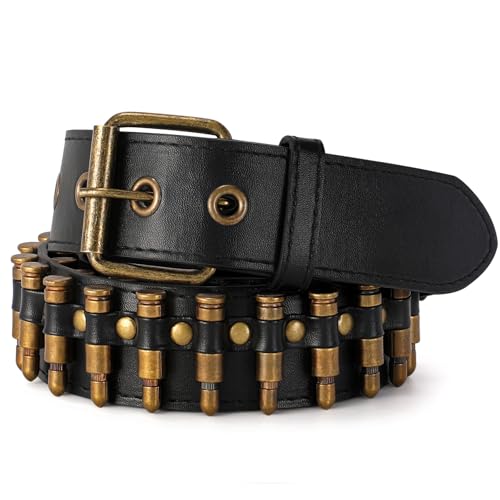 SUOSDEY Black Studded Belt Y2K Silver Metal Grommet Belt for Men Women Punk Rock Style for Jeans Pants (B-Black 37-42)