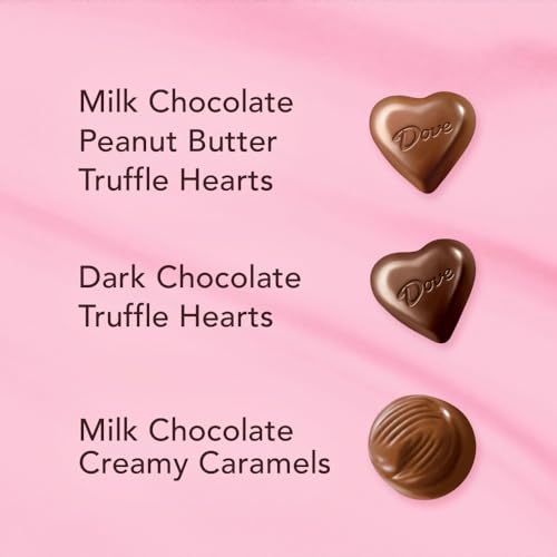 DOVE Assorted Valentine's Day Dark Chocolate and Milk Chocolate Truffles, Valentines Chocolate Candy Chocolates including Peanut Butter and Caramel Candies, 8.55 oz Heart Tin - image 2