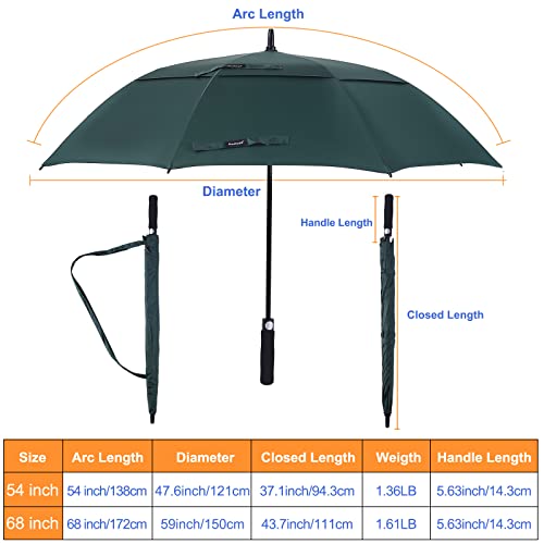 Doubwell Golf Umbrella 54/68 Inch Automatic Large Windproof Umbrella Oversized Stick Rain Umbrella For Man And Woman Can Shade For Golfer And Family (Blackish Green, 54 Inch) #TOP6