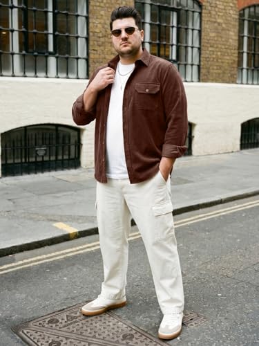 Image of Urbano Plus Men's Corduroy Full Sleeve Regular Fit Solid Overshirt with Utility Pockets