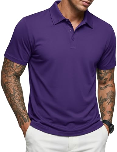 MAGNIVIT Mens Polo Shirts Slim Fit Short Sleeve Work Casual Golf Polo T-Shirts Comfortable Regular UPF80+ Soft Tees Purple XL