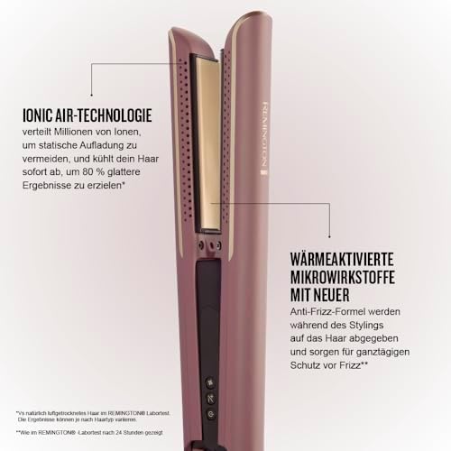 Bild 3 - Remington AIRvive™ Glätteisen [Ionic Air-Technologie: weniger Frizz & statische Aufladung] Ultra-Keramikbeschichtung mit Mikrowirkstoffen (Schmale Platten, LCD-Display, 150-230°C) Haarglätter S8930