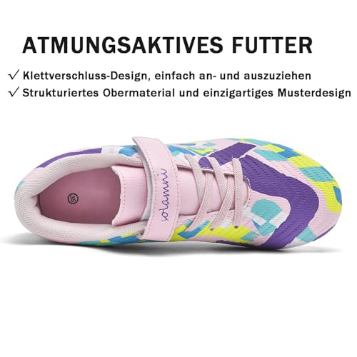 Solamni FG/AG Atmungsaktive Kinder Fußballschuhe, rutschfeste Mädchen Fußballschuhe mit Stollen, Fussballschuhe Jungen für Kunstrasen & Halle Rosa