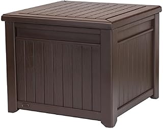 Keter 55 Gallon Resin Wood Look Deck Box and Side Table – Organization