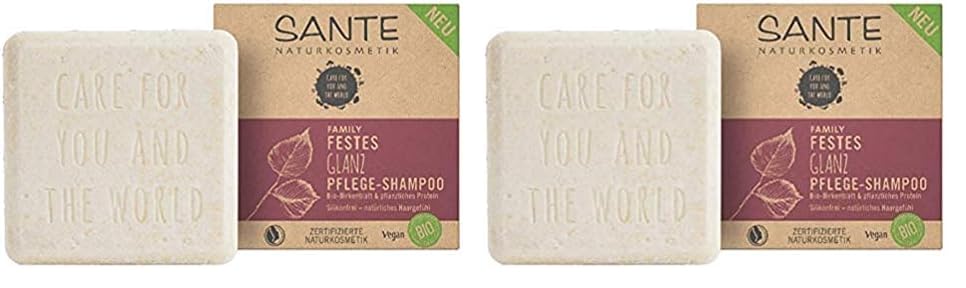 SANTE Naturkosmetik Festes Shampoo für glanzloses und normales Haar, Vegane Formel mit Bio-Birkenblatt und pflanzlichem Protein, Festes Glanz Pflege-Shampoo, 1 x 60 g (Packung mit 2)