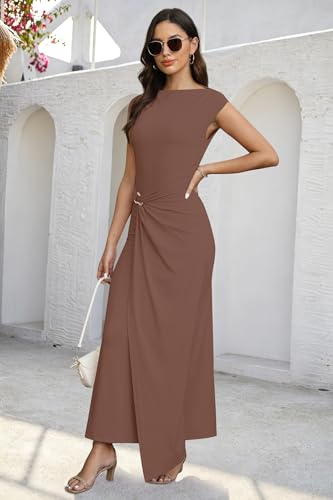 Image of Cocktail Dresses for Women 2026 Summer Formal Bodycon Cap Sleeve Dress Elegant Wedding Guest Party Long Maxi Dress