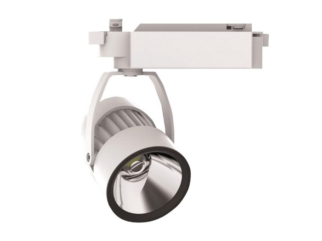 Foco carril LED 30W 3000K 30º 230V trifásico para iluminación comercial y doméstica, adaptable a diferentes espacios.
