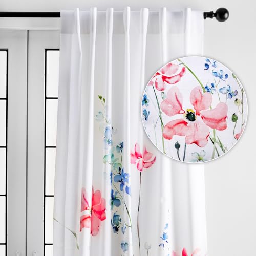 Image of Maison d' Hermine Curtains for Living Room 100% Cotton 108 inch Length One Panel Light Filtering Curtains for Windows with Rod and Loop Pockets Easter Decorations (Delphinium - White, 50" W x 108" L)
