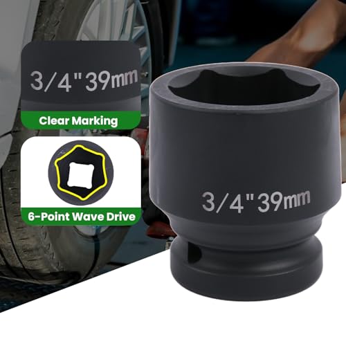 YTKavq 3/4" Drive 39mm Impact Socket,6-Point Standard Impact Sockets Made with Chrome Molybdenum Alloy Steel, Metric