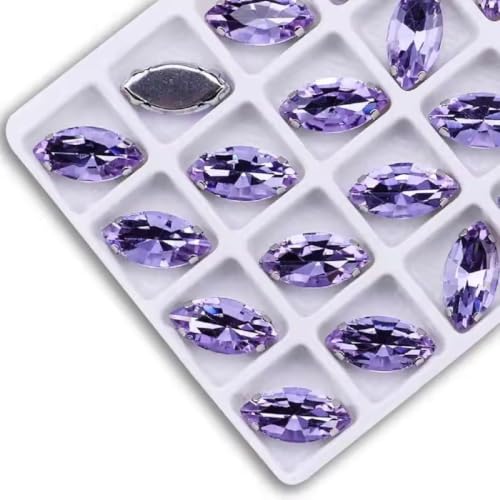 Image of 7X15Mm Horse Eye Shape Crystal Flatback Sew On Rhinestones DIY Embroidery Material Embroidery Kit 70pcs (Purple)