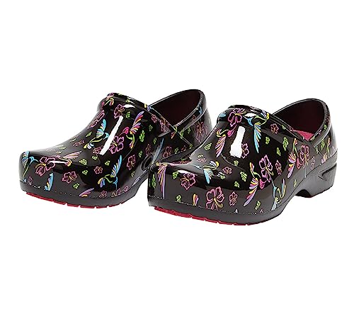 Image of Anywear SR Angel Slip Resistant Work Shoes for Women - Fluid Resistant Nursing Clogs - All Day Comfort Gardening, Nurse Clogs & Chef Shoes - Tropical Hummingbirds - 10 Women /8 Men