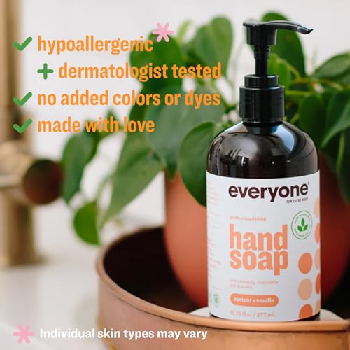 Image of Everyone Liquid Hand Soap,12.75 Ounce,Apricot and Vanilla,Plant-Based Cleanser with Pure Essential Oils,(Pack of 6)