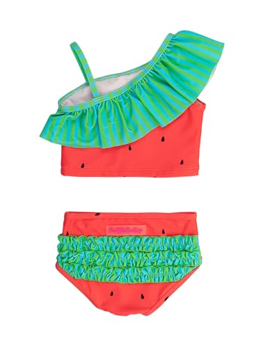 Image of RuffleButts Girls UPF50+ Sun Protection One Shoulder Ruffle Tankini Two Piece Swimsuit