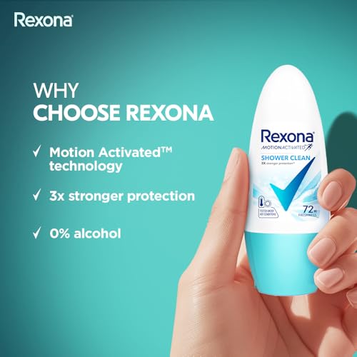 Image of Rexona Motion Activated Roll-On | Shower Clean Underarm Deodorant for Women | up to 72Hr sweat+odour defence | 45 ML (Pack of 2)