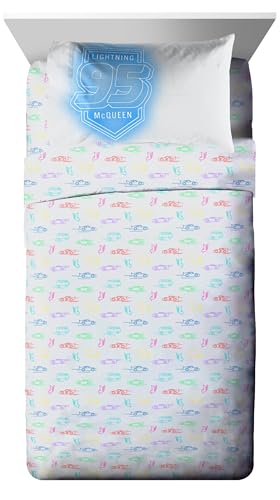 Image of Disney Pixar Cars McQueen Twin Comforter Set 5 Piece Kids Bedding, Black | Neon Racecar, Bed in a Bag, Comforter Sheets Sham Pillowcase, Official Product, Soft Microfiber, Machine Washable, Boys Gift