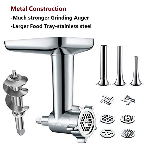Metal Food Grinder Attachment For Kitchenaid Stand Mixers, Kitchen Aid Meat Grinder Included 3 Sausage Stuffer Tubes, 4 Grinding Plates, 2 Grinding Blades, Kubbe Meat Processor Accessories #TOP6