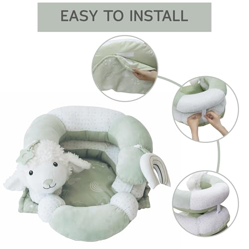 Aila+Aiden 2-in-1 Tummy Time Mat and Seated Support with Sensory Toys – for Newborns and Babies – Includes Detachable Cushion for Supervised Play & Head/Neck Development (Sage)