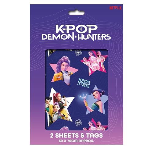 K-POP Demon Hunters Gift Wrap Set 2 Sheets and Tags 50 x 70cm Officially Licensed KPOP Wrapping Paper Birthday Gifts