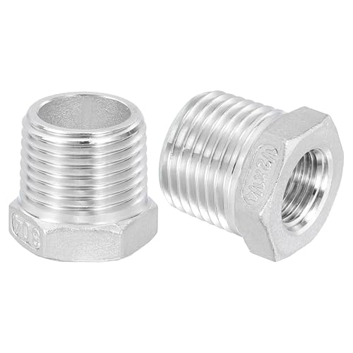 Image of uxcell 5Pcs 1 /2 inch Male to 1 /4 inch Female NPT 304 Stainless Steel Reducer Hex Bushing, Reducing Cast Pipe Adapter Fitting for industrial, oil /gas, water, HVAC, and plumbing systems