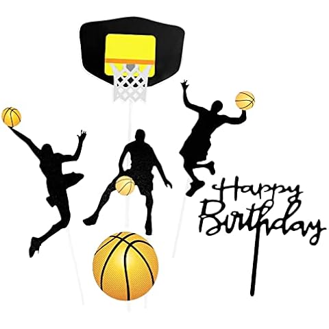 Fyfjur Cake Topper, Basketball Cake Topper, Acrylic Happy Birthday Cupcake Topper, Basketball Cake Toppers for Boys, Toppers Cupcake, Decorations for Kids Them Party (Black) Cover