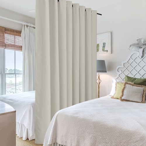 Image of RYB HOME Blackout Office Room Divider Energy Efficient Furniture Protected Large Panel for Wall Space, Easy Hang on Rods or with Hooks for Dressing Room, Wide 15ft x Long 8ft, Natural, 1 Panel
