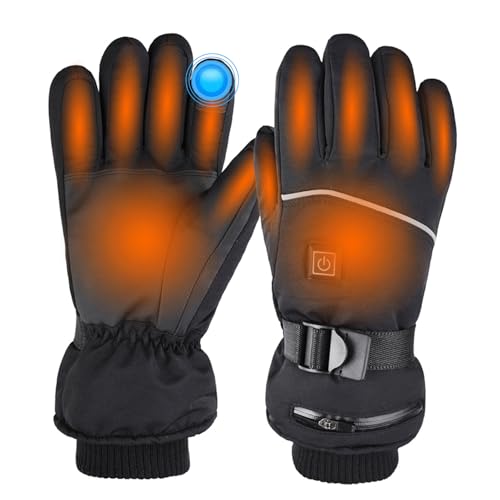 Guantes calefactores, guantes calefactores para hombre, mujer, 3 niveles de calefacción, guantes de invierno, impermeables, pantalla táctil, guantes calientes, funcionamiento con pilas para patinaje