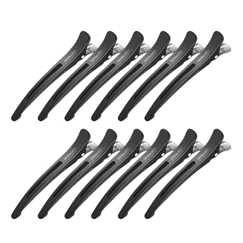 12 Stück Haarklammer Professionelle Abteilklammern Friseur und Abteilen,Rutschfeste Haarspangen mit Entenschnabel und Silikonband,Haarschneidespangen für Friseursalon und Zuhause für Unisex(Schwarz)