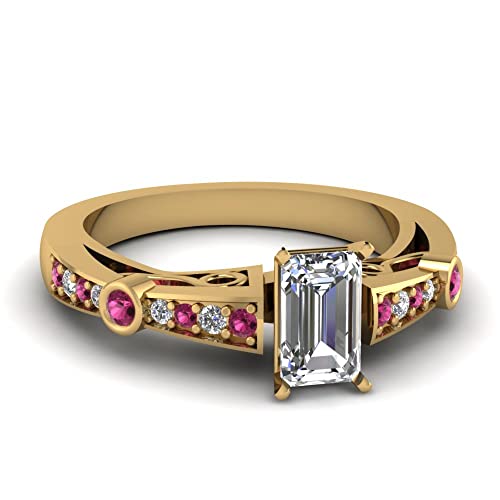 Image of 55Carat Choose Your Gemstone Tapered Vintage Engagement Ring Yellow Gold Plated Emerald Shape Vintage Engagement Rings Everyday Jewelry Wedding Jewelry Handmade Gifts for Wife US Size 4 to 12