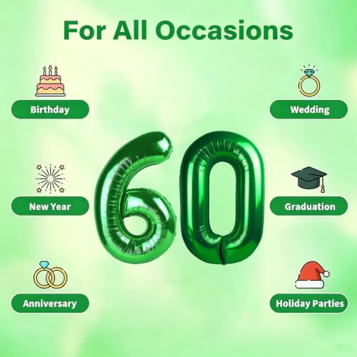 Image of Number Balloons Green Party Balloon - Giant Number 60 Balloon, 40 Inch Large Balloon for St. Patrick's Day Games Theme Birthday Decoration, Girls Boys Party Supplies