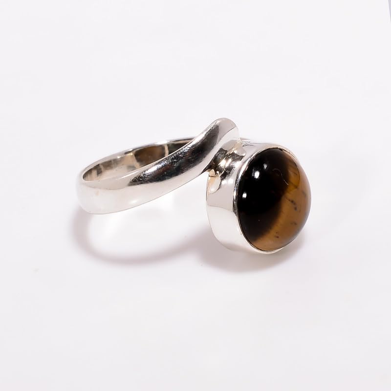 Bague oeil de tigre pierre naturelle bague argent 925 femme homme ronde