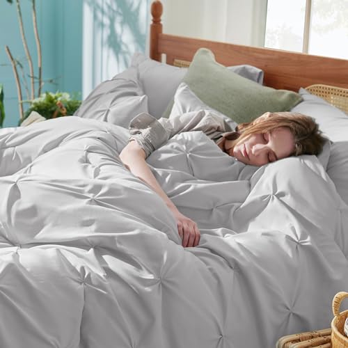 image for Bedsure Twin Comforter Set Light Grey - Bed in a Bag Twin Size 5 Piece