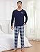 Litherday Schlafanzug Herren Lang Pyjama Baumwolle Winter Kariert Zweiteiliger Langarm T-Shirt Pyjamahose Nachtwäsche für Männer