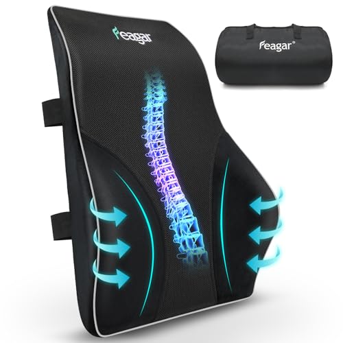 Feagar Lumbar Pillows Back Support Cushions 2026 Extra Large Memory Foam Pillows for Car Seat Office Chair Home, Low Back Pillow Chair Cushions with Extension Strap, Black