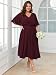 SCOMCHIC Midi-Kleider für Damen, Übergröße, Kurze Ärmel, V-Ausschnitt, Taillenbindung, lässig, Sommer, fließendes A-Linien-Kleid, Burgunder, XX-Large Mehr