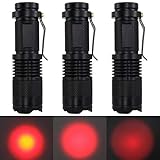 BESTSUN 3 Pack Red Light Flashlights, 300 Lumens 3-Mode Mini Black Shell Portable Red LED Tactical Flashlight Torch Adjustable Focus Zoom Lamp for Hunting, Astronomy Night Vision, Night Observation